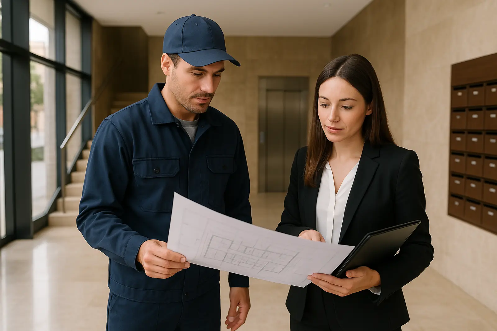 Técnico con administradora de fincas